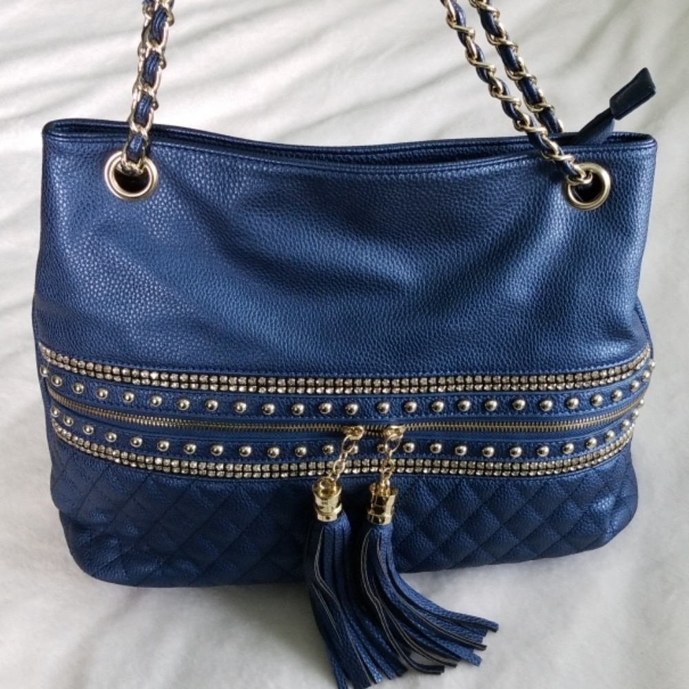 Royal blue and Gold Jeweled Imooshion Shoulder Bag - Picture 2 of 6
